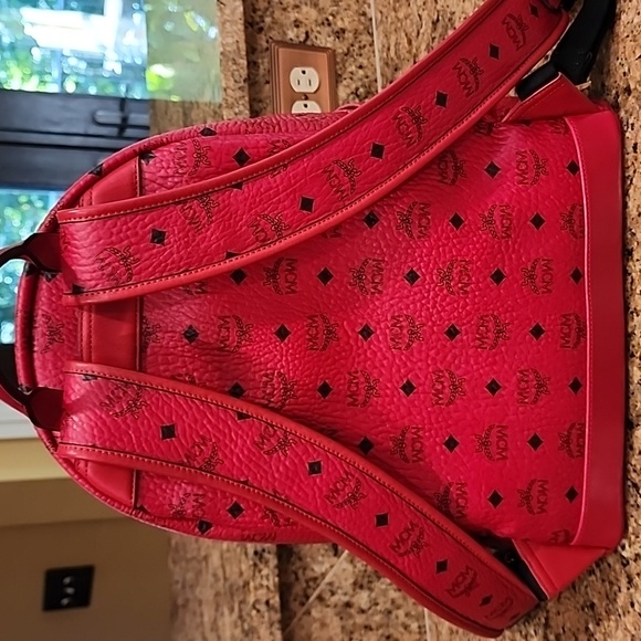 MCM Red Visetos Stark Studded Medium Backpack - Picture 8 of 17